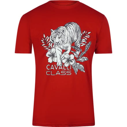 Cavalli Class Tiger Floral Logo Rood T-shirt