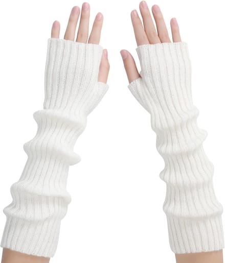 Arm Sleeves - Dames Lange Vingerloze - Gebreide Y2K Arm Sleeves - (Vit)