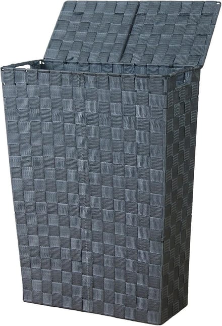 Wasmand - Kledingmand - Ruimte Besparen - Met Deksel - 43x58x21 cm - Grijs