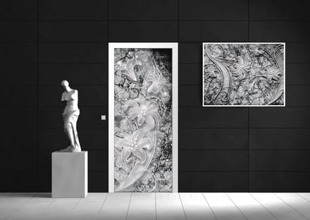 Floral Abstract Silver Grey Black Photo Wallcovering