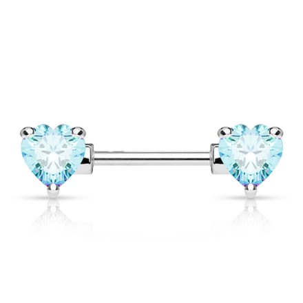 Tepelpiercing hart met steen 1.6x12 - aqua - LMPiercings