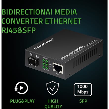 Qoltec Tweeweg mediaconverter SWITCH Ethernet 1x RJ45 1x SFP |   1000 Mb/s |   5V