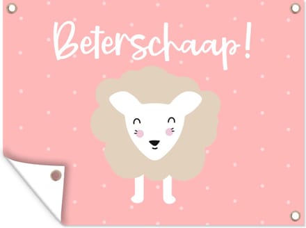 Tuin decoratie Beterschap - Quote - Roze - Schaap - 40x30 cm - Tuindoek