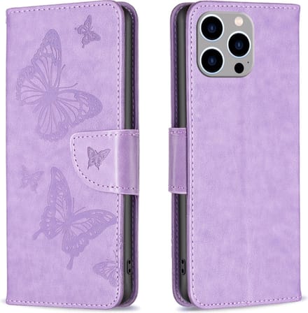 PU BookCover Hoes Etui geschikt voor iPhone 15 PRO MAX Paars Vlinders
