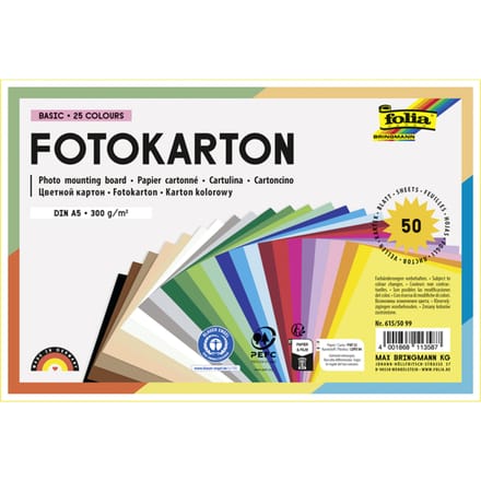 Fotokarton Folia 2-zijdig A5 270gr 50 vel 25 kleuren