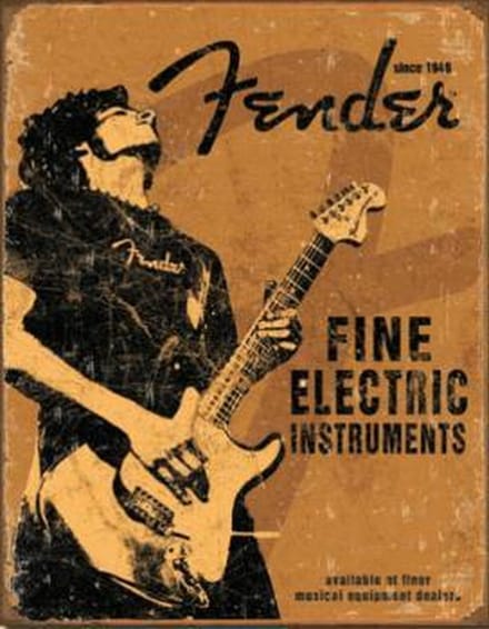 Fender  Rock On  ​ Metalen wandbord 31,5 x 40,5 cm.