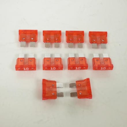Set van 10 zekeringen 10A standaard plat insteekbaar Flosser voor motor scooter Nieuw