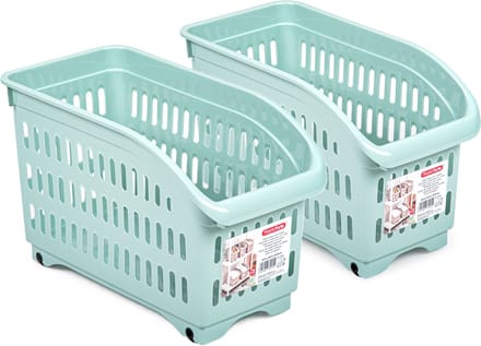 Plasticforte opberg Trolley Container - 2x - mintgroen - L30 x B15 x H18 cm - kunststof