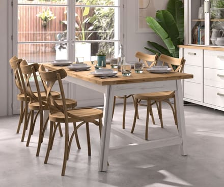 Eettafel Mano verlengbaar 204/252 x 90x78cm in witgekalkte houtstructuur en eik artisan