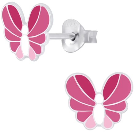 Joy|S - Zilveren vlinder oorbellen - 8 x 7 mm - roze wit
