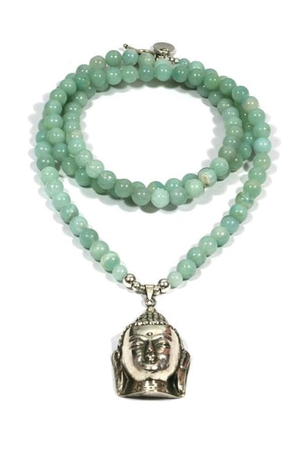 Heaven Eleven - dames - ketting - amazoniet - 925 - zilver - grote - buddha - 8mm - 80cm