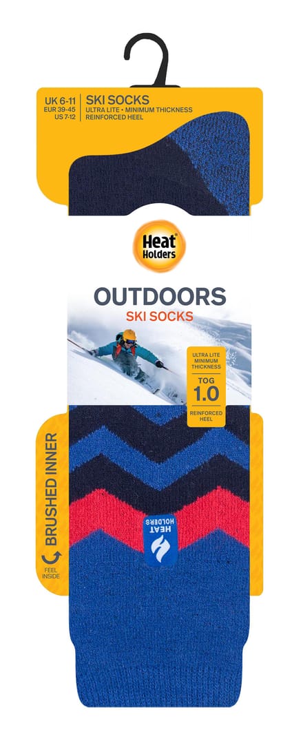 Heat Holders Dames lichtgewicht thermo skisokken - Donkerblauwe Zigzag