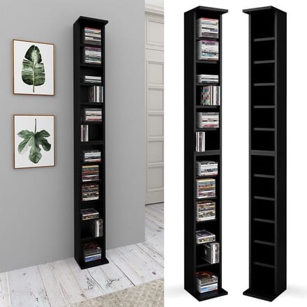 Zwart CD/DVD Rek met Verstelbare Planken voor Media Opslag