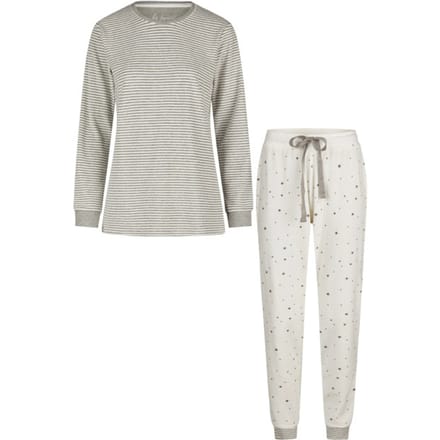 By Louise Dames Winter Pyjama Set Lang Badstof Gestreept Wit - Maat XL
