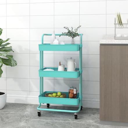 vidaXL - Keukentrolley - 3-laags - 42x35x85 - cm - ijzer - en - ABS - turquoise