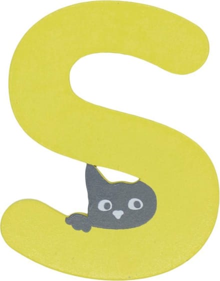 Houten Letter S Geel met Kat | 9 cm