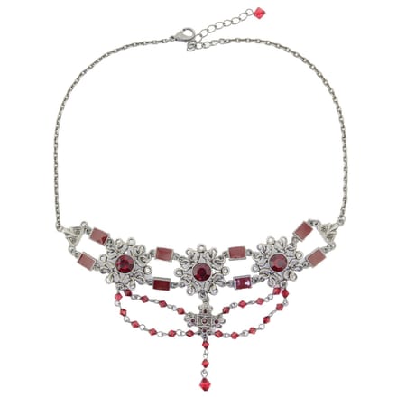 Behave – Choker Ketting – Rood – Zilverkleurig – Klassiek – Strass – Gothic