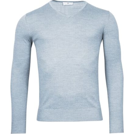 Thomas Maine Trui V-Neck Single Knit Merino Wool Licht Blauw / male