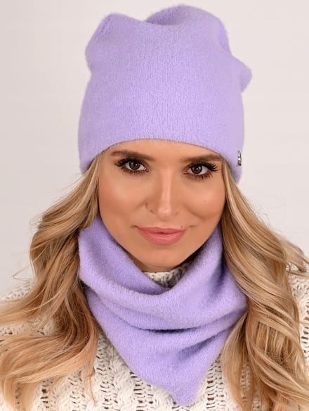 Alur Alpaka Serie - Dames Beanie en Sjaal Set - Lila - Warme Gebreide Stof