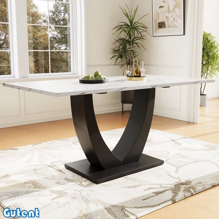 Gutent Eettafel-140 x 80 cm-Metalen frame-Rechthoekig-met verstelbare poten-Wit/Zwart