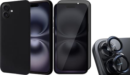 Hoesje geschikt voor iPhone 16 - Privacy Screenprotector Volledig Dekkend Glas & Camera Protector - Matte Case Zwart met Fluweelzachte Binnenzijde