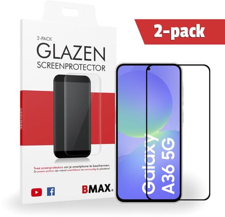 2-pack BMAX Samsung A36 Screenprotector van gehard glas - Samsung screenprotectors - Telefoonaccessoires - Telefonie & Accessoires - Beschermglas - Glas screenprotectors