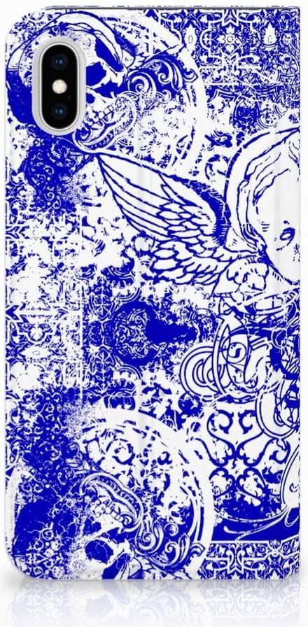 Mobiel BookCase Apple iPhone Xs Max Angel Skull Blauw
