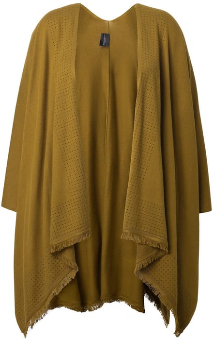 Ulla Popken - Dames - Gebreide poncho oversized siersteentjes open model - Olijfgroen - Maat 2+