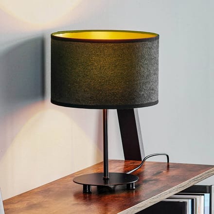 Euluna - Tafellamp - 1licht - Fluweel, metaal - H: 30 cm - E14 - zwart, goud