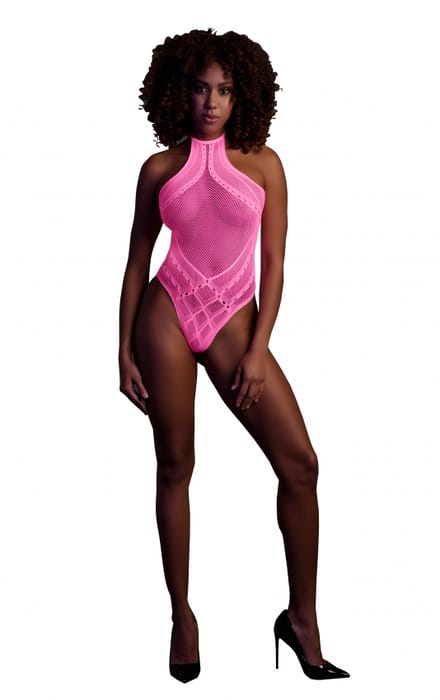 Glow in the Dark Body met halterhals - Roze