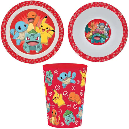 Pokémon kinder serviesset - 3 delig - kunststof - rood - onbreekbaar