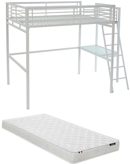 Vente-unique Hoogslaper metaal wit 140 x 190 cm