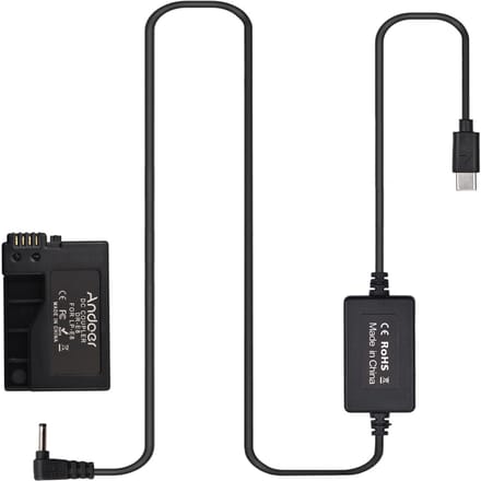 Andoer PD USB Type-C-kabel naar DR-E8 Dummy-batterij DC-koppeling LP-E8 Vervanging voor Canon EOS Rebel zwart