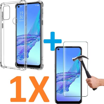 Anti-Shock transparant hoesje silicone met 1 Pack Tempered glas Screen Protector Geschikt voor: Oppo A53 / Oppo A53s
