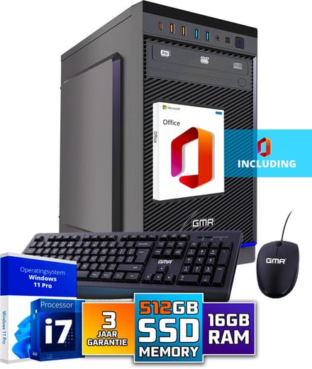 Intel Ultra Compleet Desktop PC | Intel Core i7 | 16 GB RAM | 512GB SSD M.2 | DVD+RW | Windows 11 Pro | Business Office Multimedia Computer | Inclusief Muis & Toetsenbord en Microsoft Office!