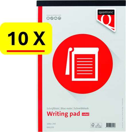 10 x Schrijfblok Quantore - A4 - lijn - 100vel - 60gr - voordeelset