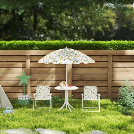 Pugsdrly Kinderzithoek, klapstoelenset met parasol, kleurrijk patroon, wit