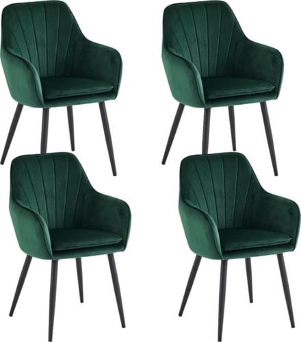 Colenis® Melissa - Eetkamerstoel - Set Van 4 - Groen - Fluweel - Velvet - Industrieel - Met armleuning