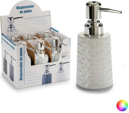 Berilo Zeeppompje/dispenser - keramiek - wit - zilver - 150 ml - navulbaar - toilet/badkamer/toilet