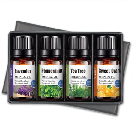 Set de 4 Huiles Essentielles Ensemble d'Huiles Essentielles Pures Cadeau pour Diffuseur Humidificateur Aromathérapie black