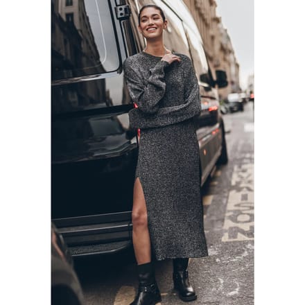 Mikuta The Silver Sparkly Loose Longsleeve Dress Größe: S | Maxikleider Outlet | Damen | Grau