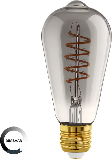Eglo Ledfilamentlamp Edison - Smoke - D6,4cm - Dimbaar - Warm Wit - E27 - 4w