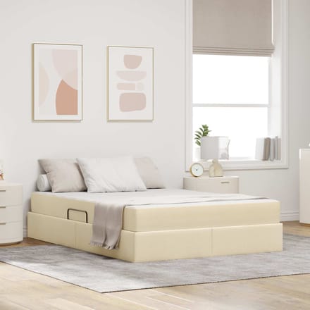 vidaXL - Opbergbed - met - matras - met - opslag - Crème - 140 - x - 200 - cm - Polyester