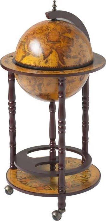 Brulo - Wereldbol - Globebar - Hout - Bruin - vespucci - 36 cm diameter