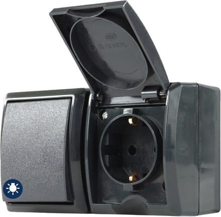 Stopcontact met Schakelcombi IP44 - Waterdicht, Tweepolig, Antraciet
