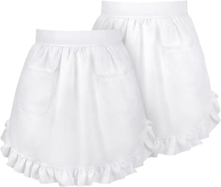 2x Wit Taille Schort met Zakken voor Dames - Serveerster Keuken Schort met Ruches