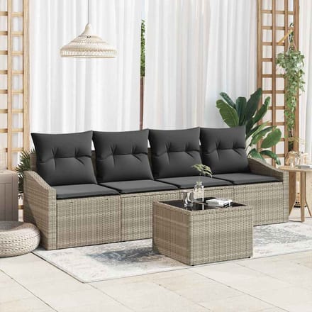 vidaXL - Bankstel - 5 - st - Lichtgrijs - en - Donkergrijs - poly - rattan