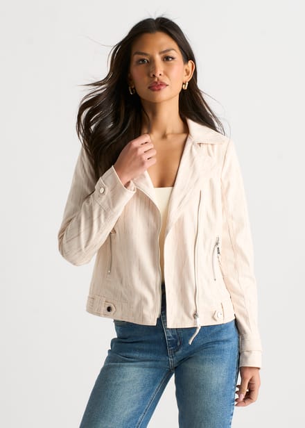 Beige corduroy motorjack met ritssluiting