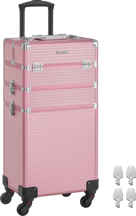 Cosmetische kofferwagen 3 –in –1 make –upkoffer pastelroze