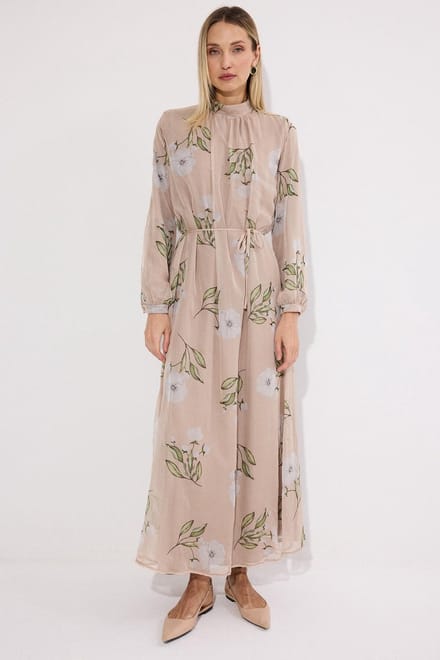 Touché Privé - Gevoerde chiffon maxi-jurk - Beige - Dames
